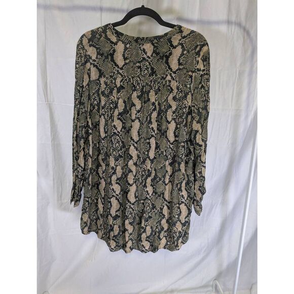 H&M Top Snake Print Green Sheer Ruffle Tie Neck Lightweight Long Sleeves Women's - Picture 4 of 5